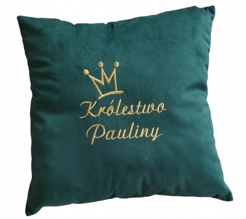 Zielona poduszka z haftem Królestwo Pauliny