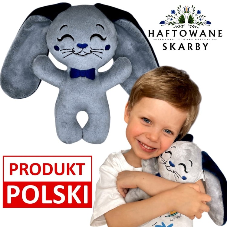 Szaro-granatowy króliczek bez personalizacji z wysyłką ekspresową 24h