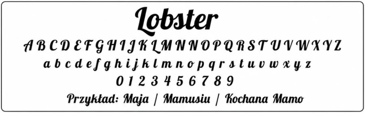 Przykłady liter, cyfr i napisów kroju Lobster do haftu